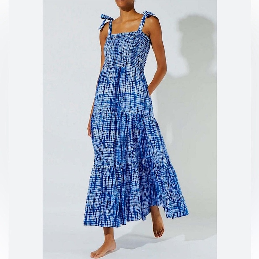SOLID & STRIPED Blue Tie-Dye Midi Dress